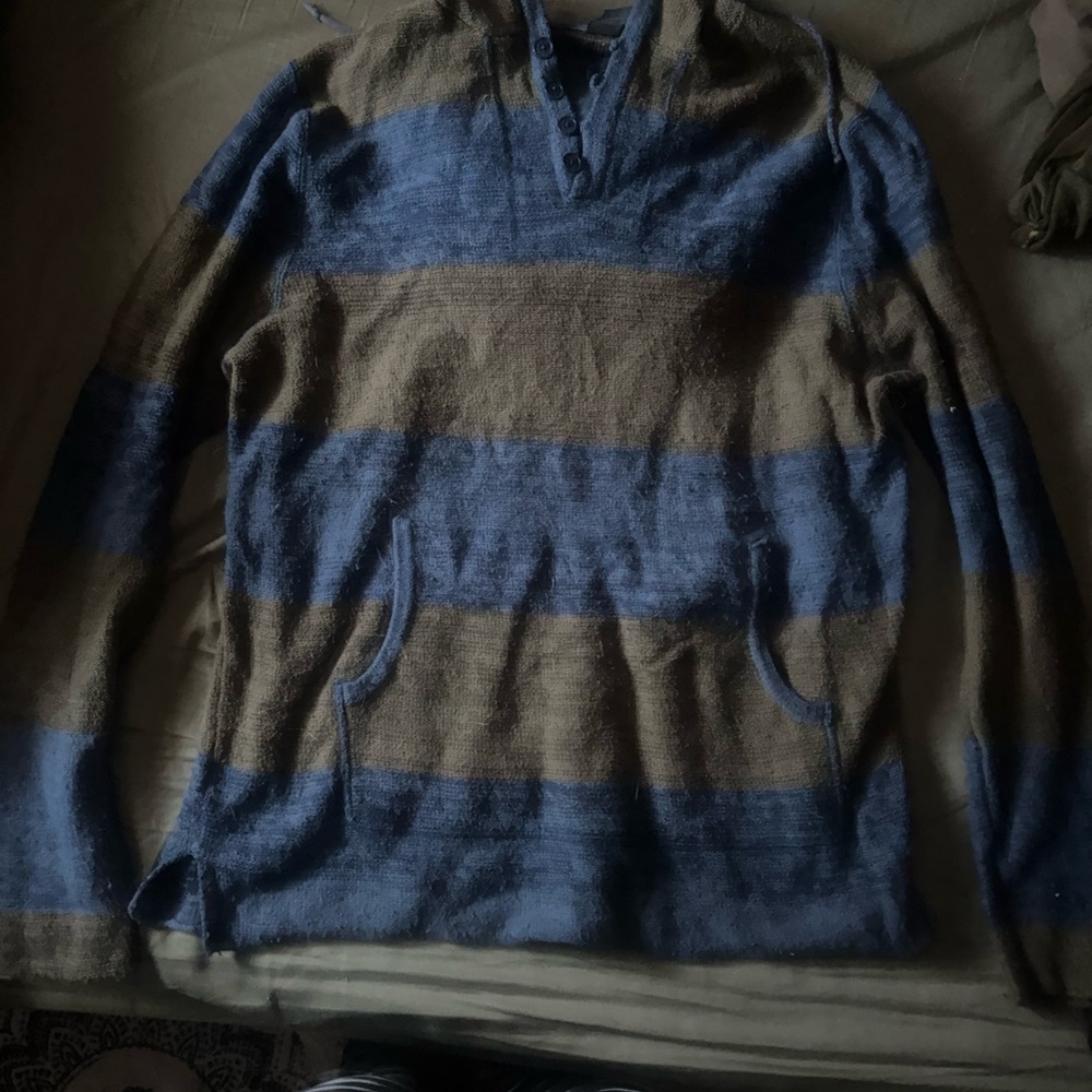 Blue and green Striped hoodie Sweater